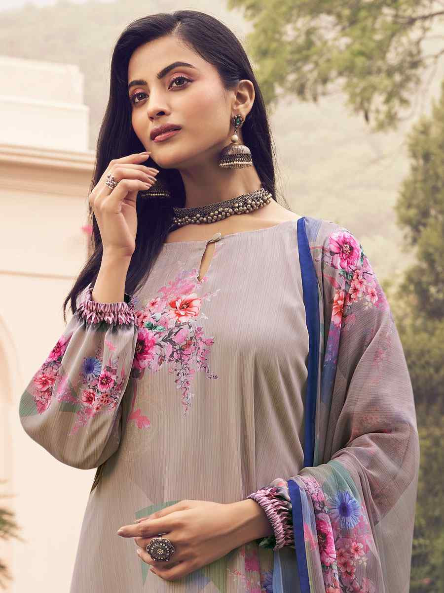 Cream Crepe Printed Festival Casual Pant Salwar Kameez