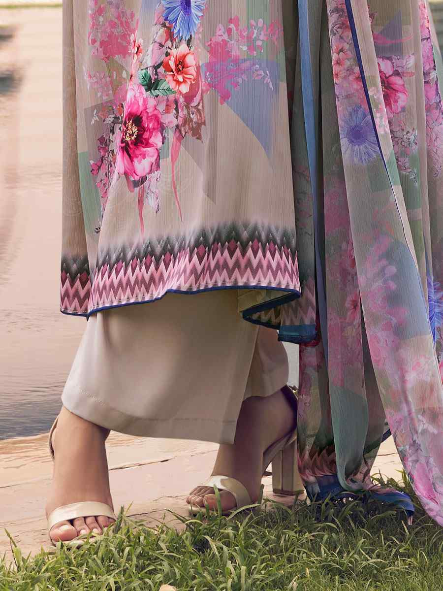 Cream Crepe Printed Festival Casual Pant Salwar Kameez