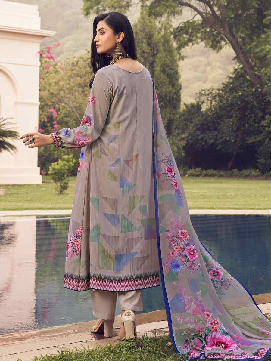 Cream Crepe Printed Festival Casual Pant Salwar Kameez