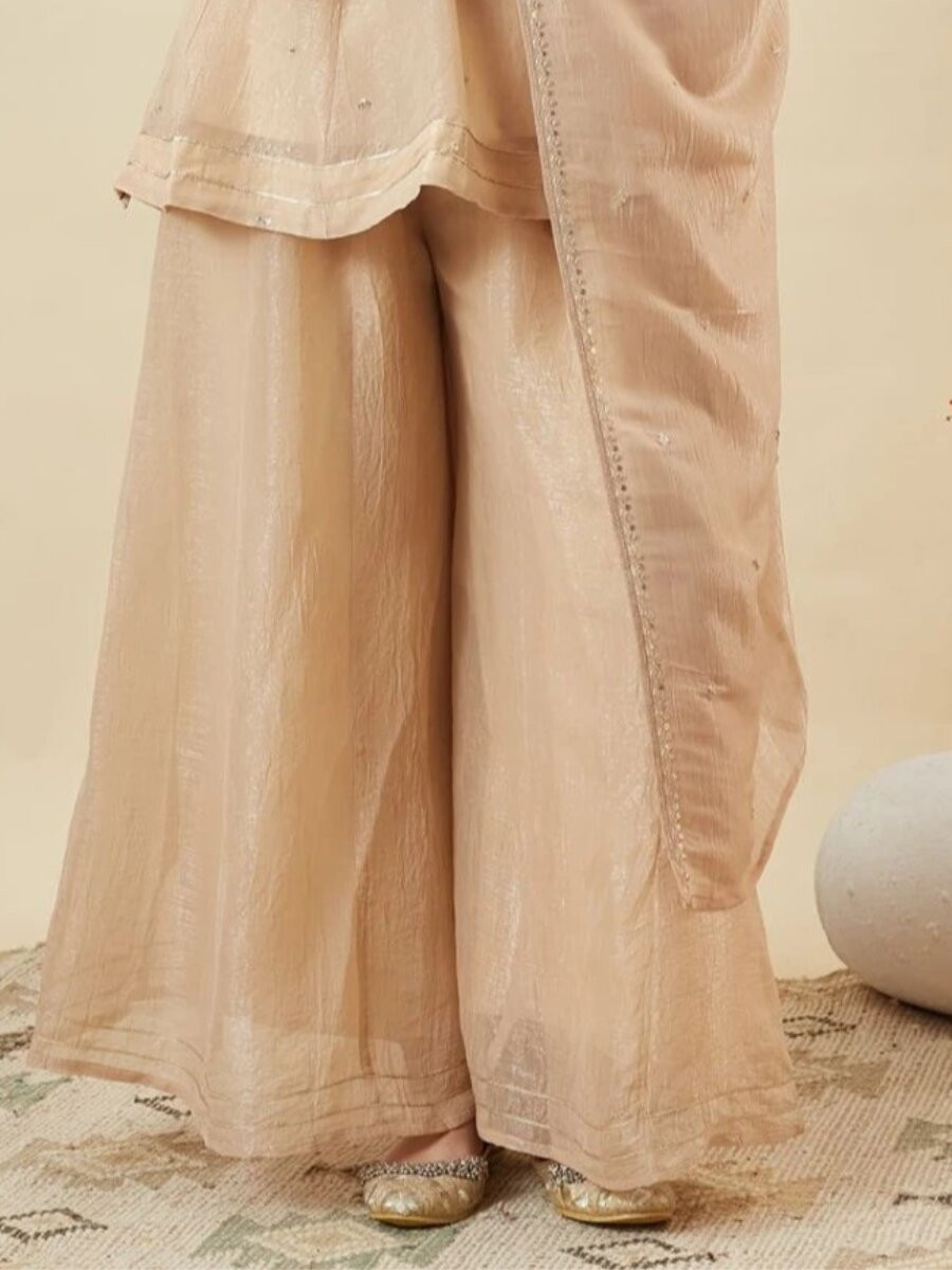 Cream Crunchy Silk Embroidery Sequins Wedding Party Festival Casual Ready Palazzo Pant Salwar Kameez