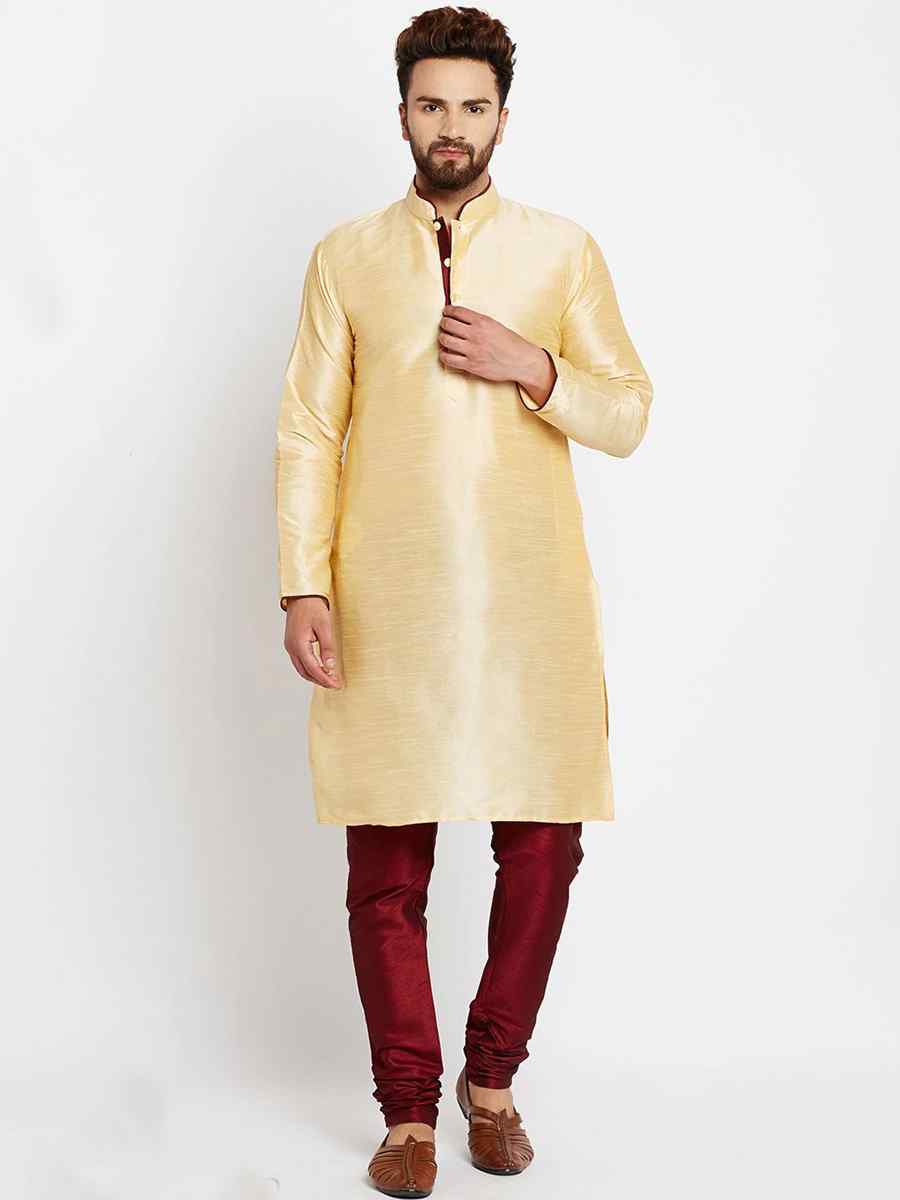 Cream Dhupion Silk Plain Festival Kurta