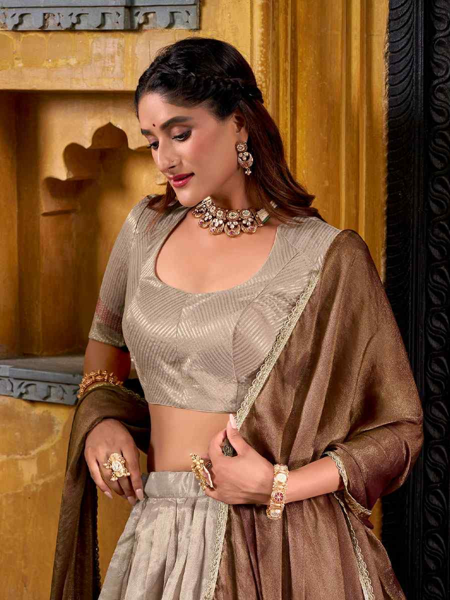 Cream Dhupion Silk Zari Wedding Reception Festival Heavy Border Lehenga Choli