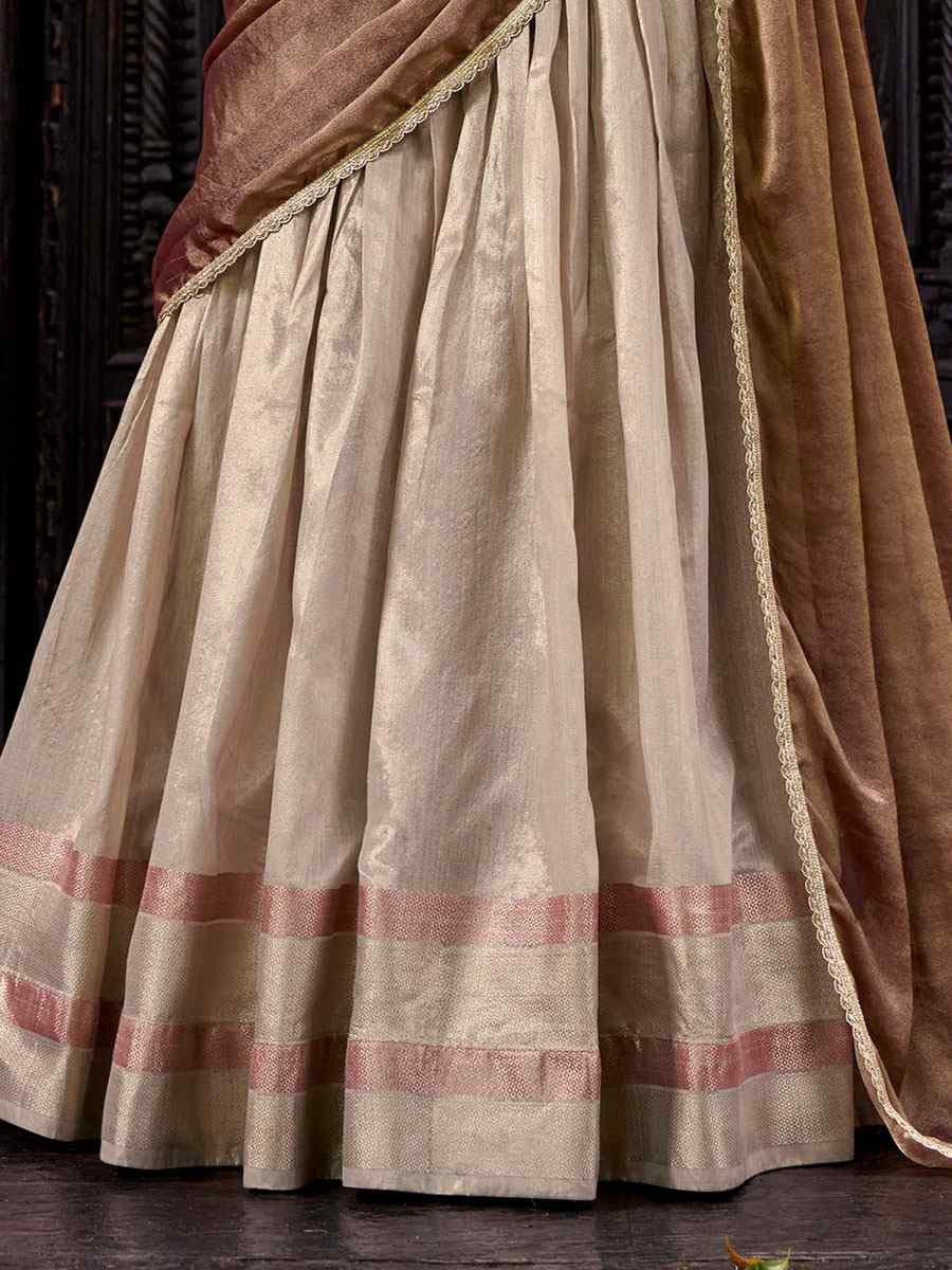Cream Dhupion Silk Zari Wedding Reception Festival Heavy Border Lehenga Choli