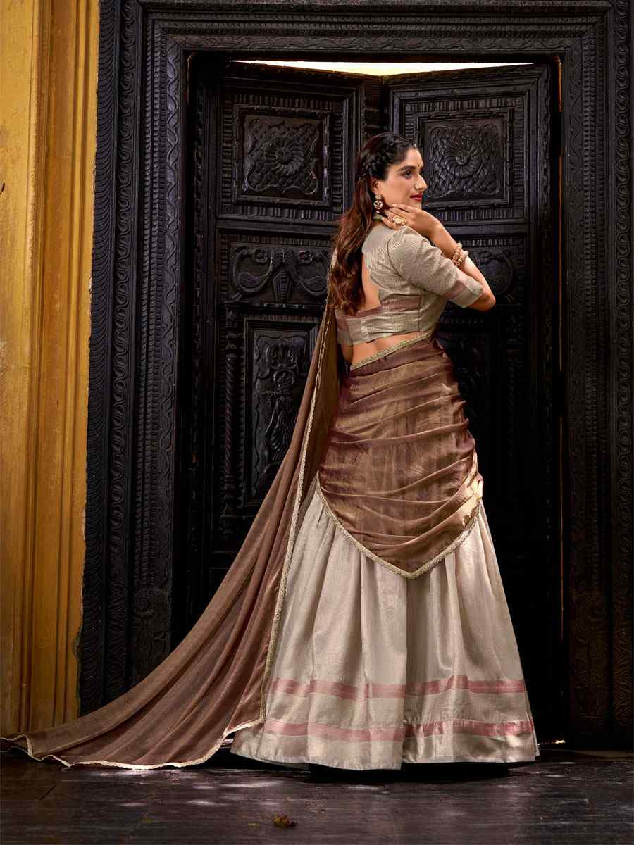 Cream Dhupion Silk Zari Wedding Reception Festival Heavy Border Lehenga Choli