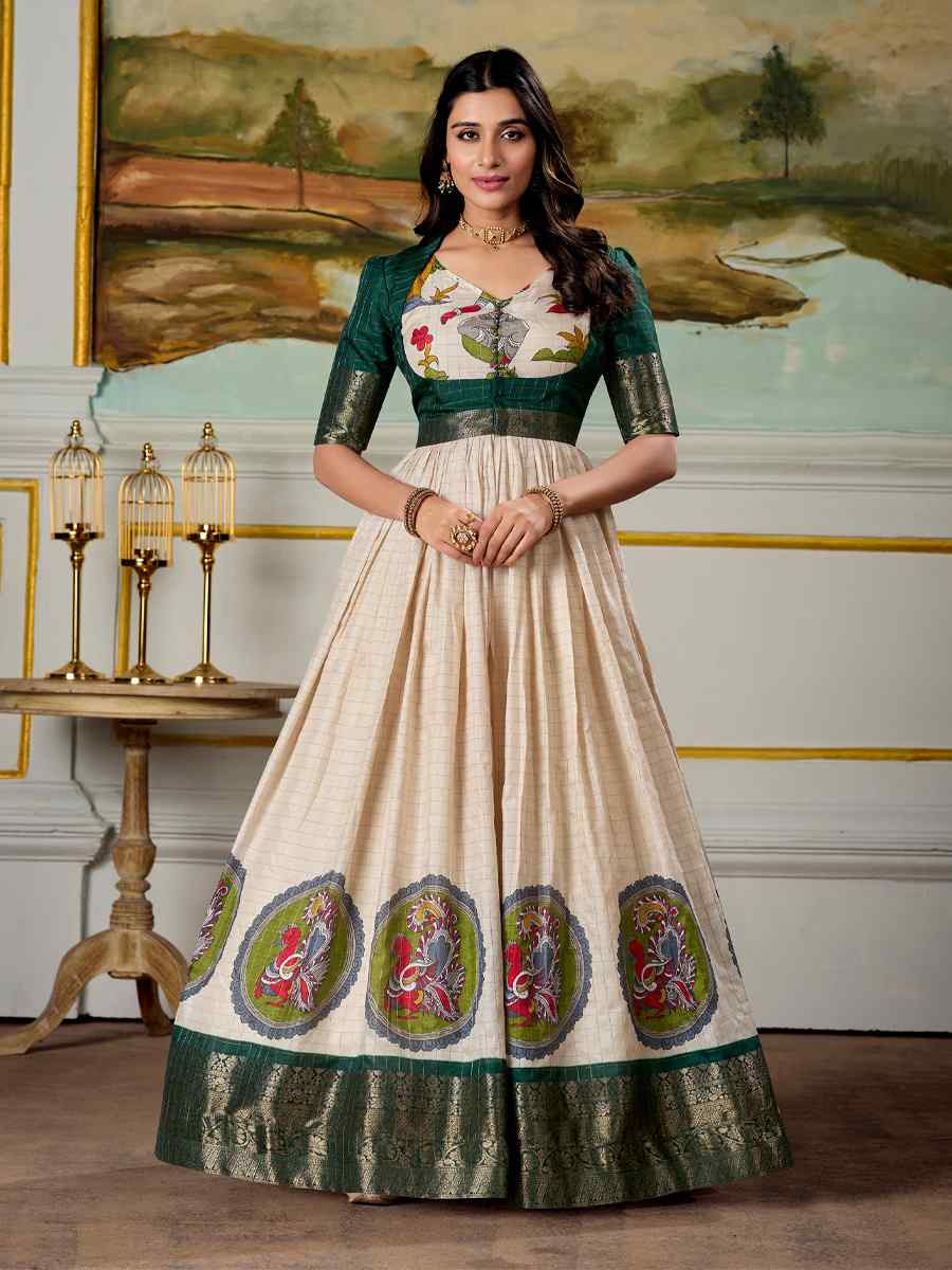 Cream Dola Silk Embroidered Festival Party Gown