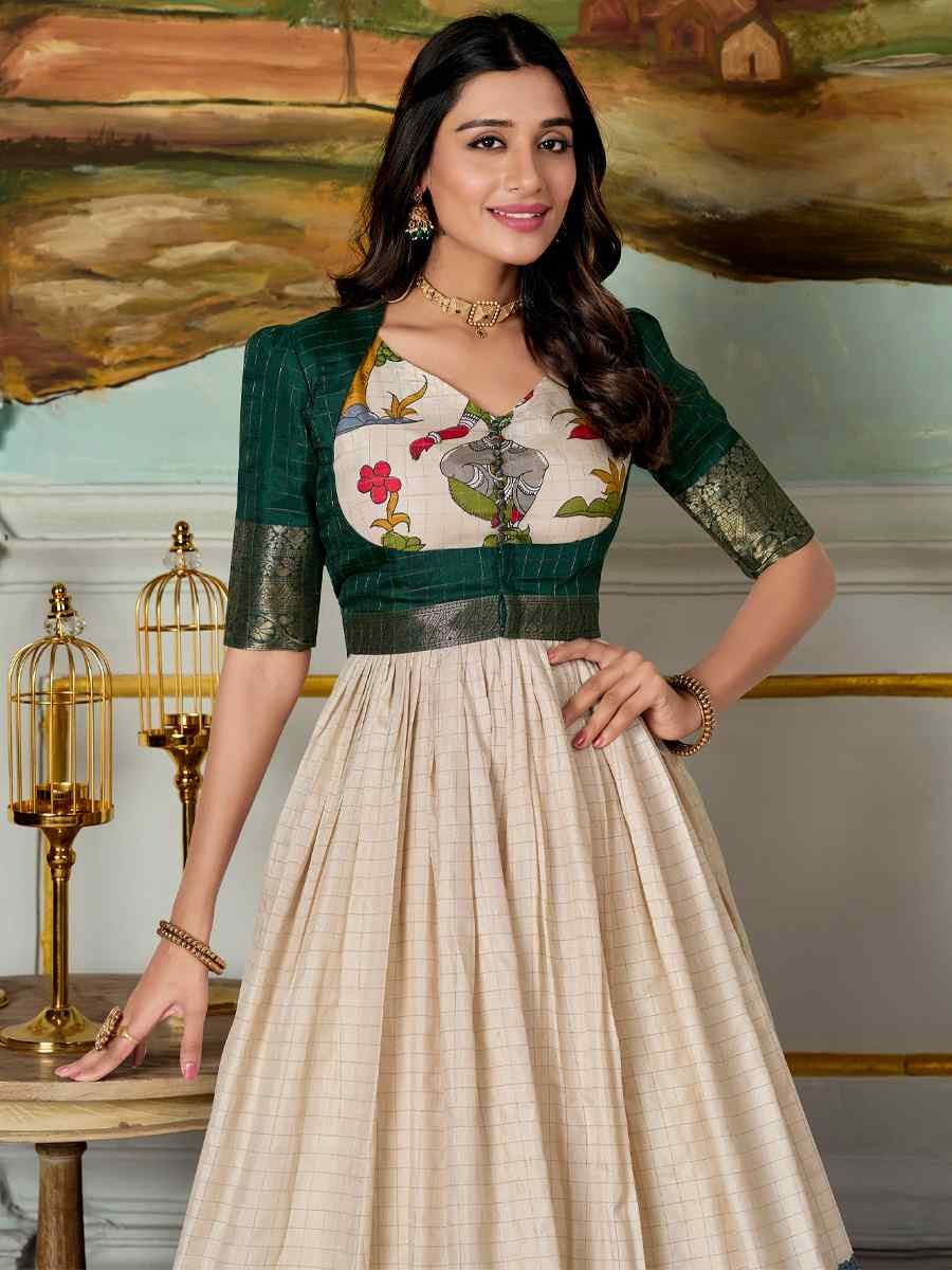 Cream Dola Silk Embroidered Festival Party Gown