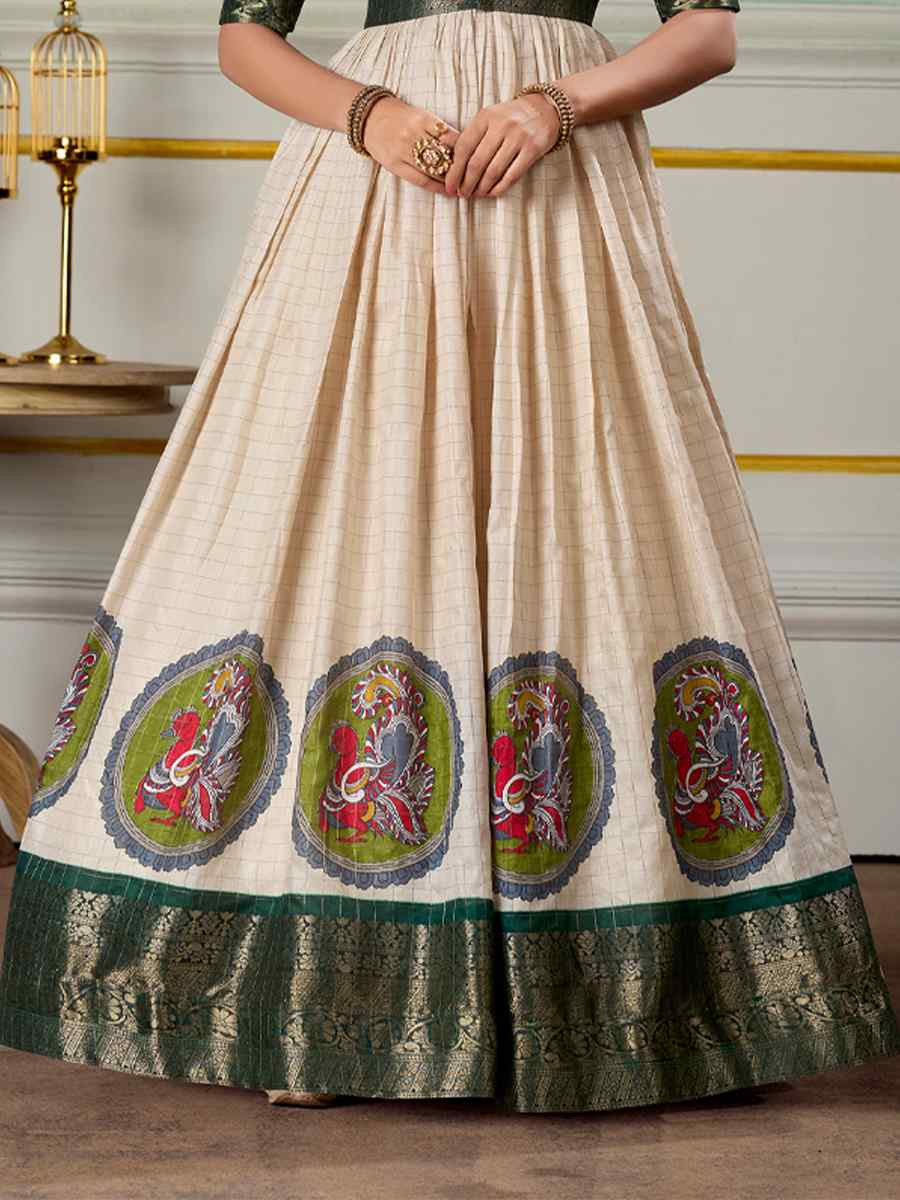 Cream Dola Silk Embroidered Festival Party Gown