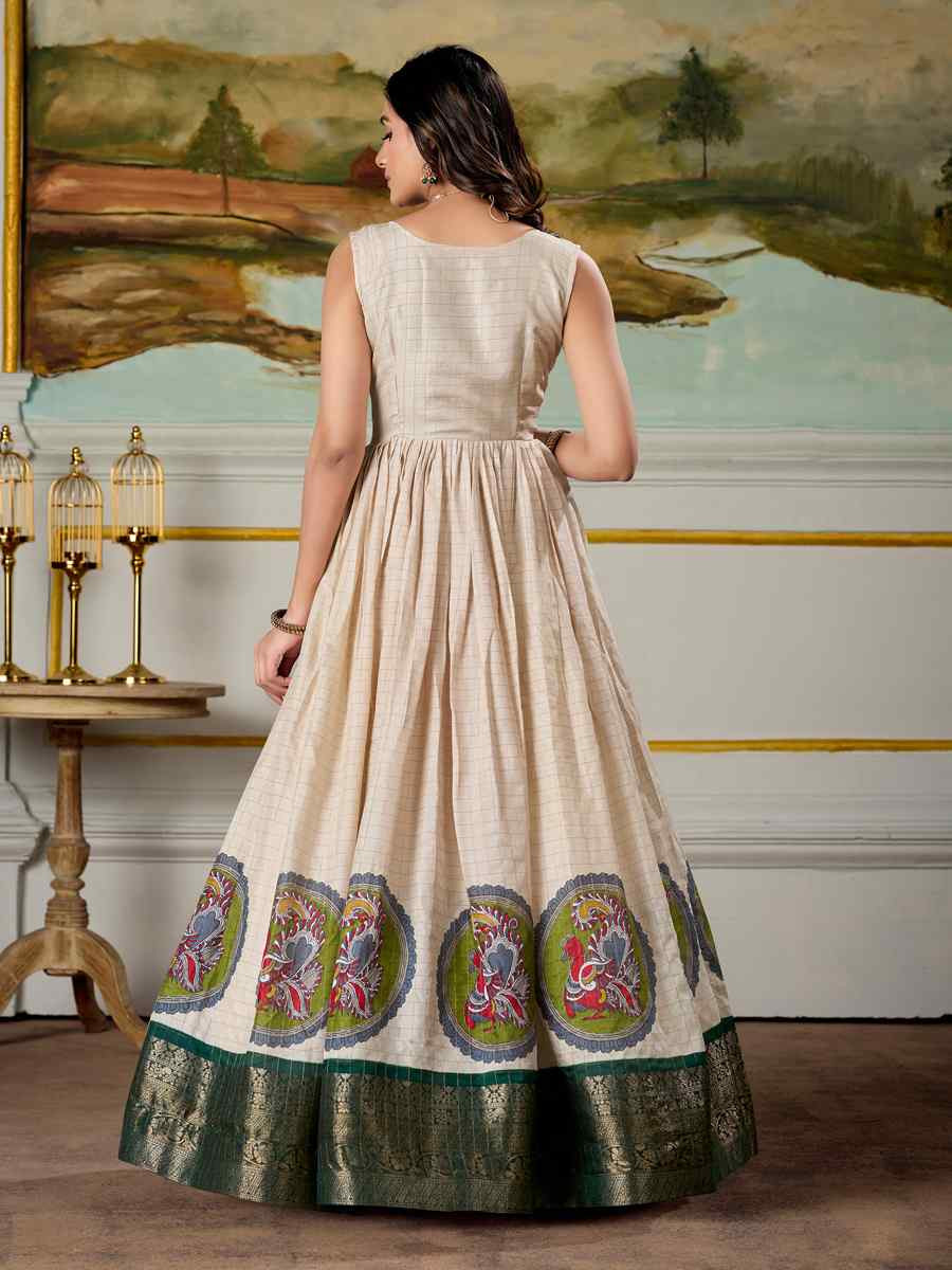 Cream Dola Silk Embroidered Festival Party Gown