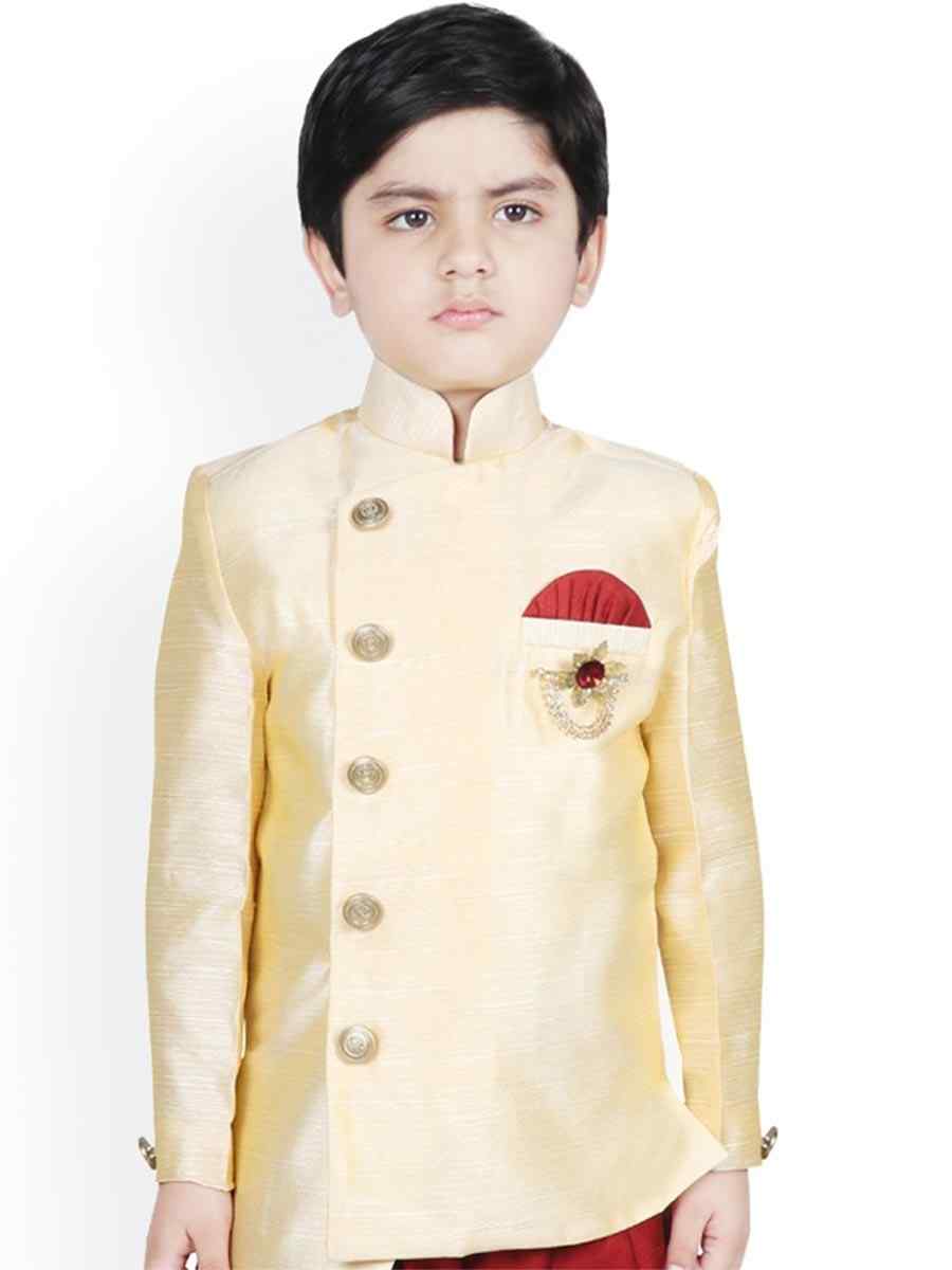 Cream Dupion Silk Brocade Festival Traditional Kurta Dhoti Boys Wear