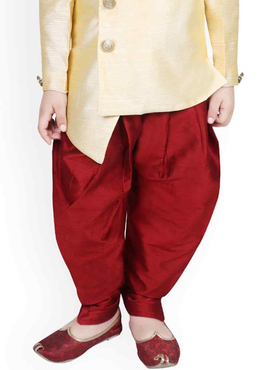 Cream Dupion Silk Brocade Festival Traditional Kurta Dhoti Boys Wear