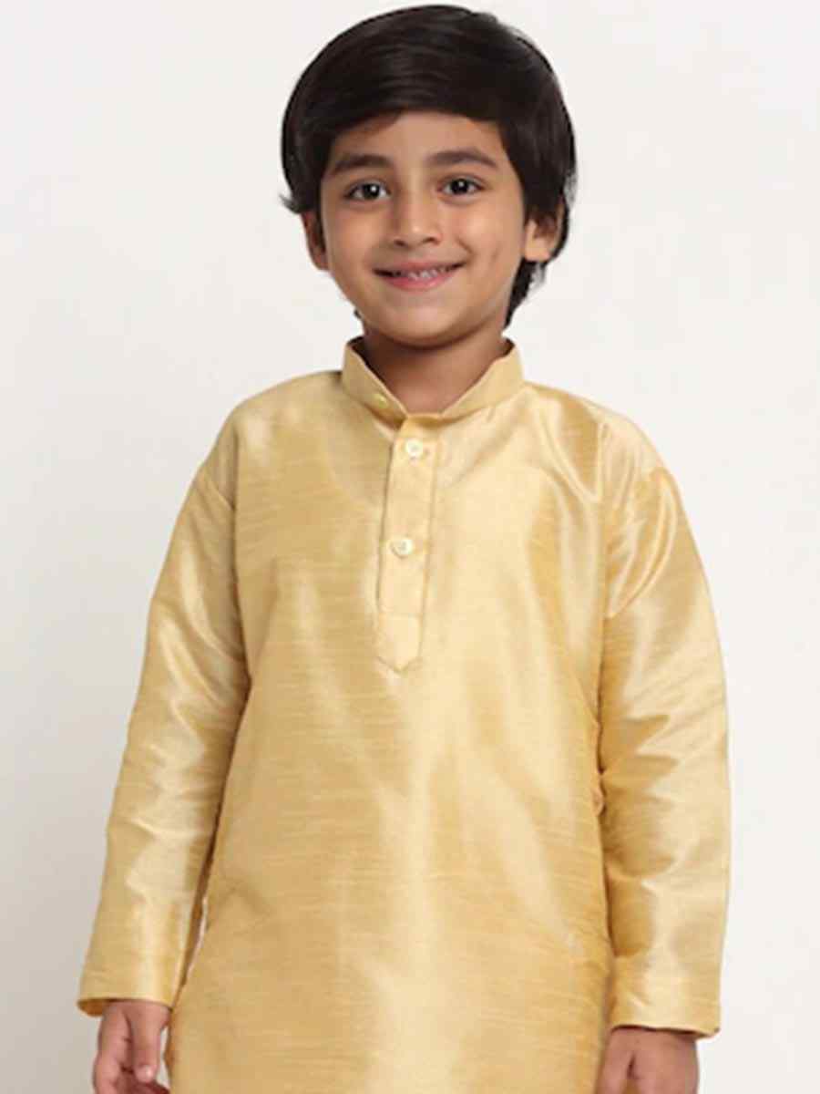 Cream Dupion Silk Brocade Festival Traditional Kurta Pyjama Boys Wear