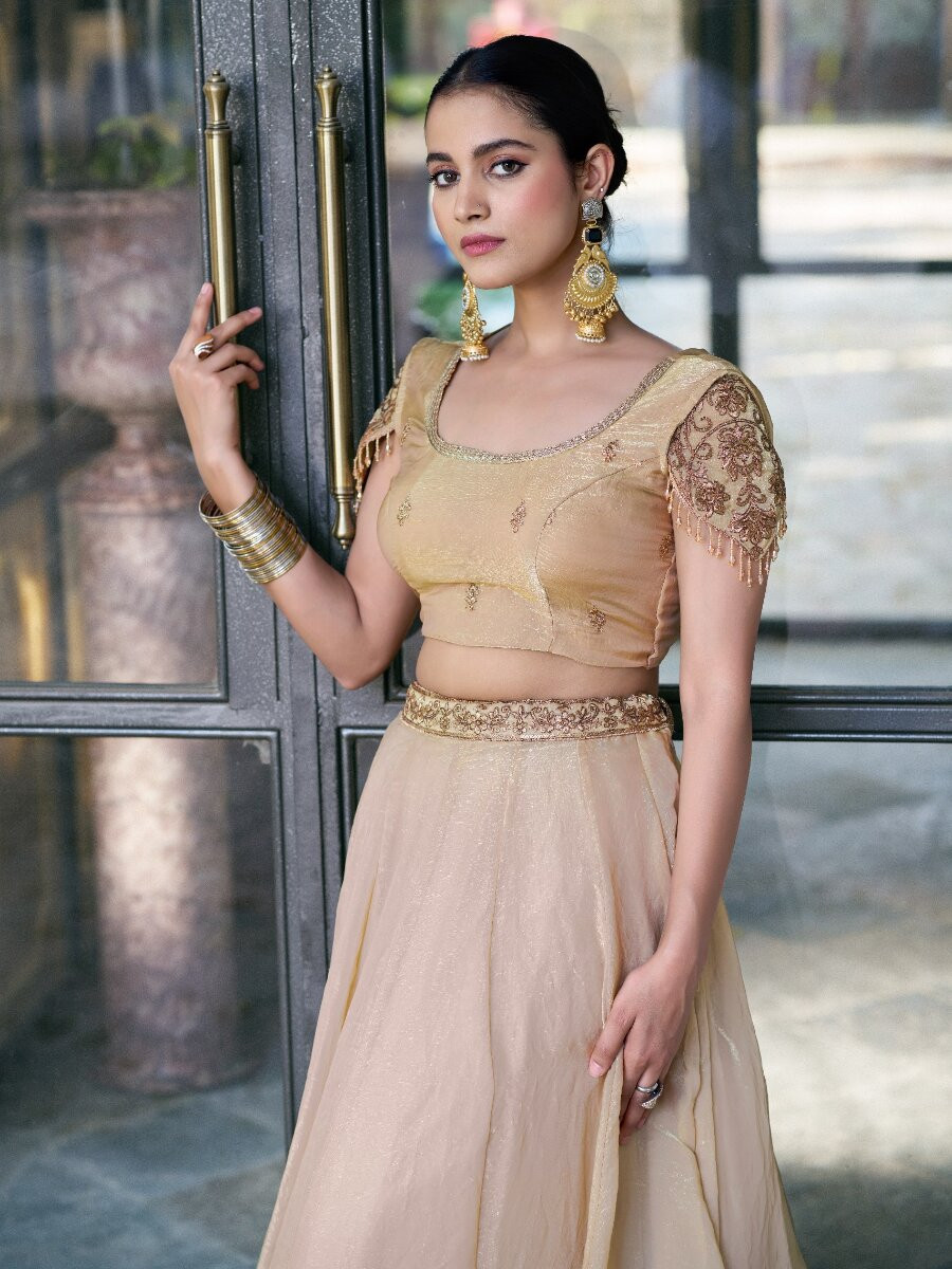Cream Fendi Silk Thread Embroidery Sequins Wedding Reception Party Festival Circular Lehenga Choli