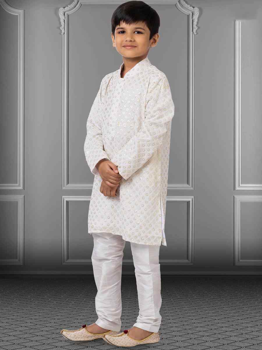 Cream Georgette Embroidered Festival Kurta Pyjama Boys Wear