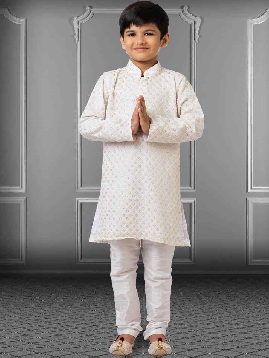 Cream Georgette Embroidered Festival Kurta Pyjama Boys Wear