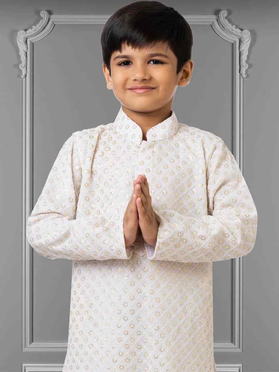 Cream Georgette Embroidered Festival Kurta Pyjama Boys Wear