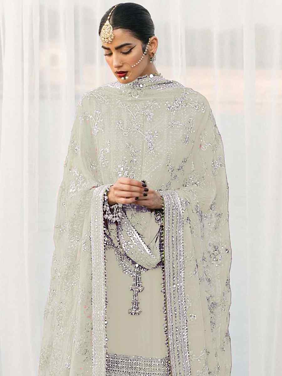 Cream Georgette Embroidered Festival Wedding Palazzo Pant Salwar Kameez