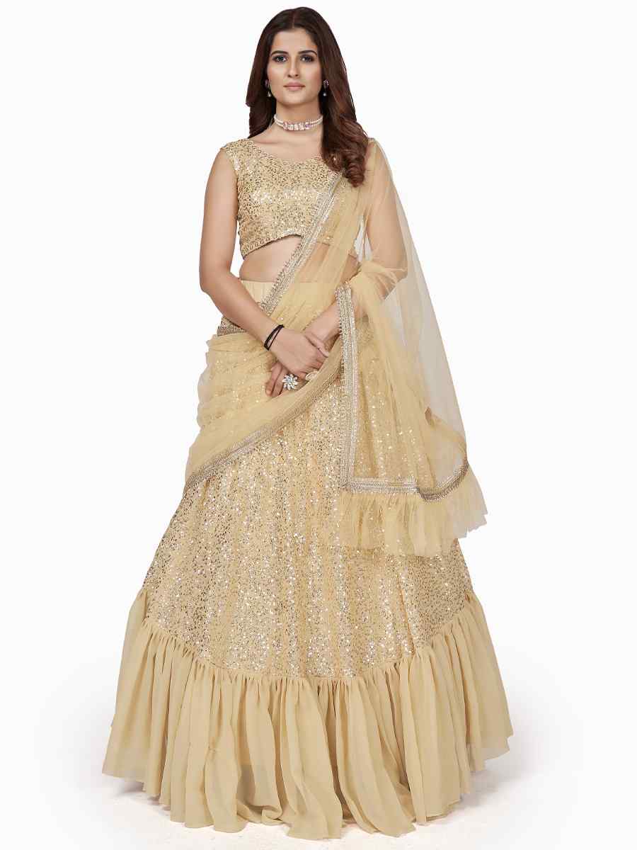 Cream Georgette Embroidered Party Wear Festival Circular Lehenga Choli