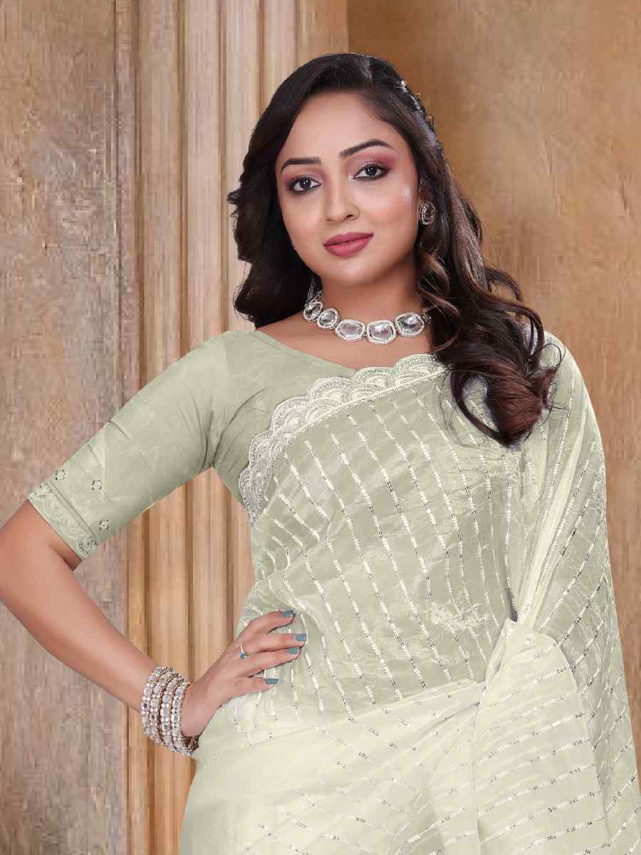 Cream Gold Cruch Silk Embroidered Festival Wedding Fancy Heavy Border Saree