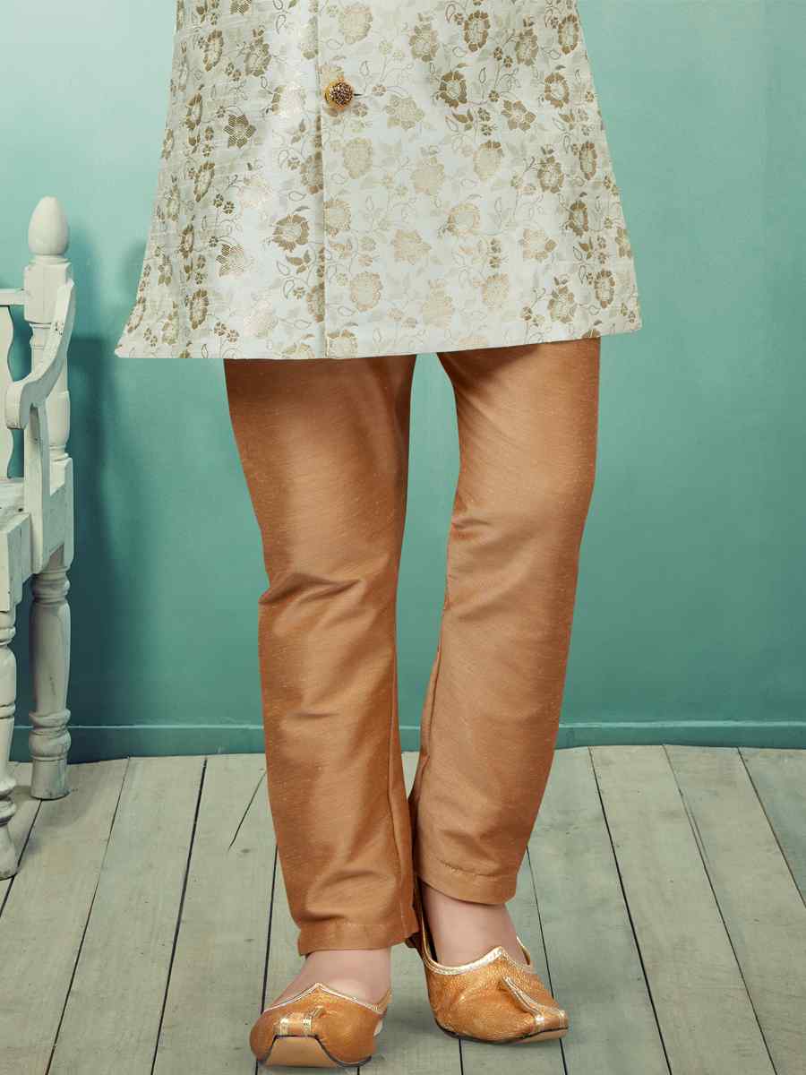 Cream Heavy Banarasi Jacquard Embroidered Party Festival Kurta Pyjama Boys Wear