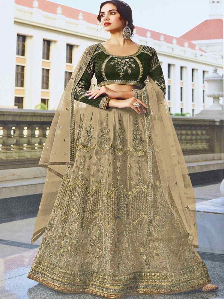 Cream Heavy Butterfly Net Embroidered Party Wear Wedding Circular Lehenga Choli