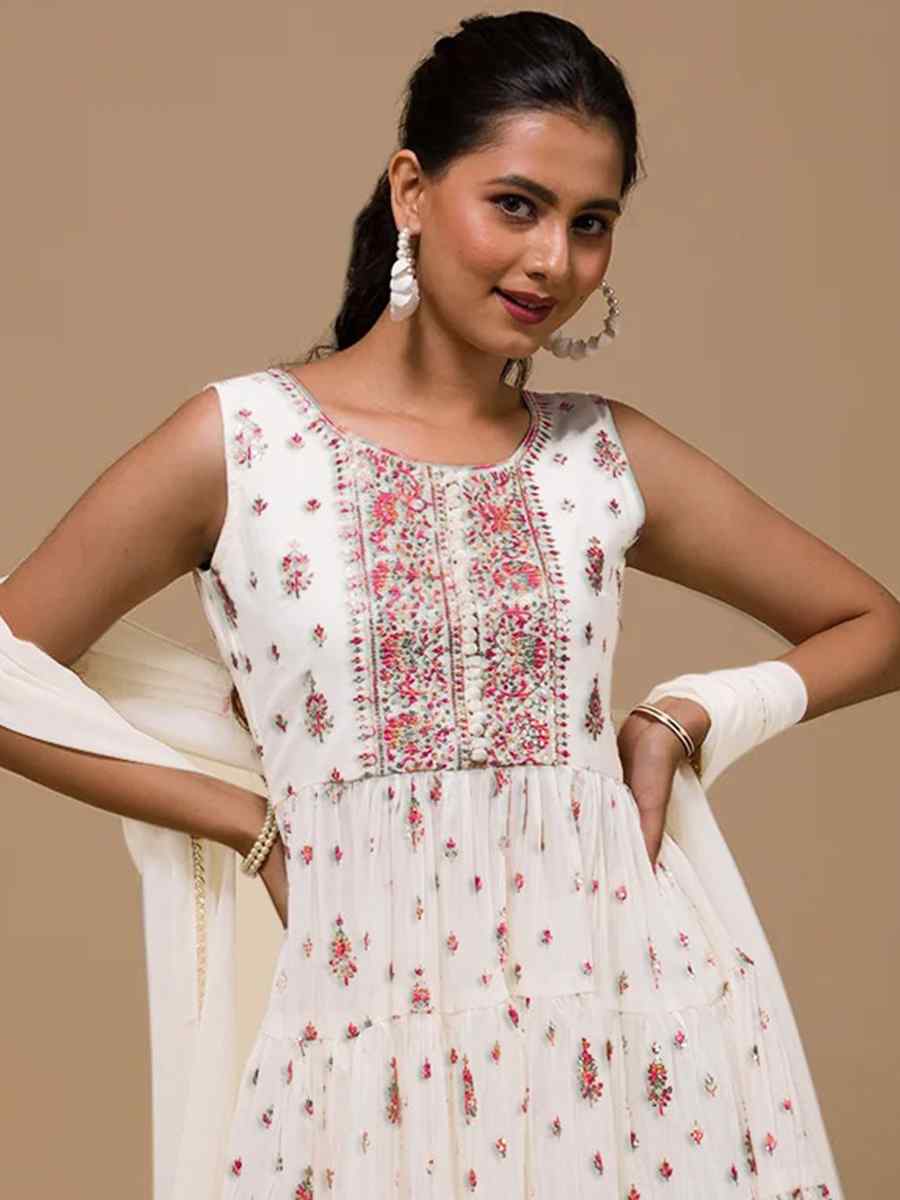 Cream Heavy Georgette Embroidered Festival Wedding Palazzo Pant Salwar Kameez