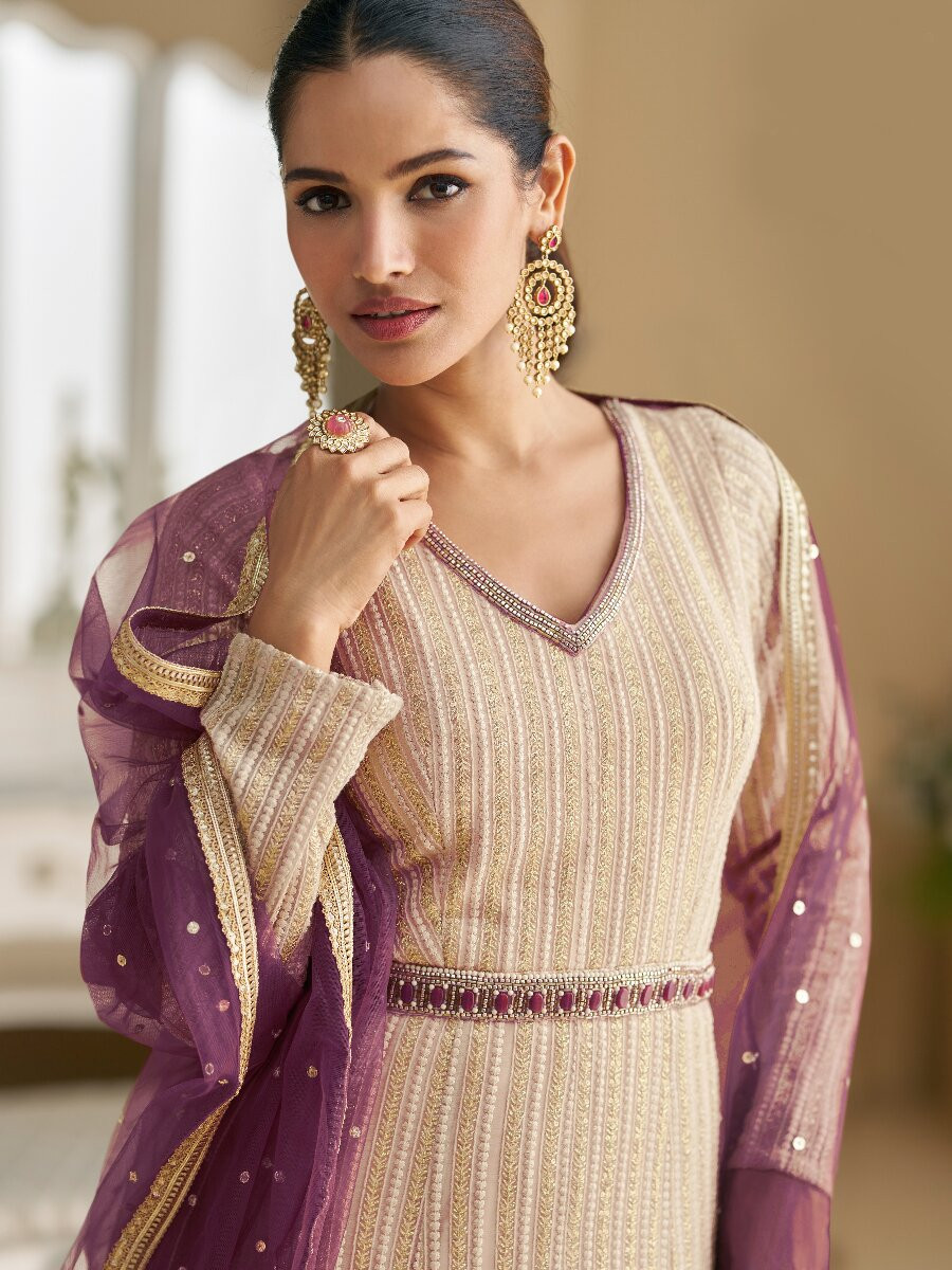 Cream Heavy Georgette Embroidery Wedding Party Festival Casual Ready Anarkali Salwar Kameez