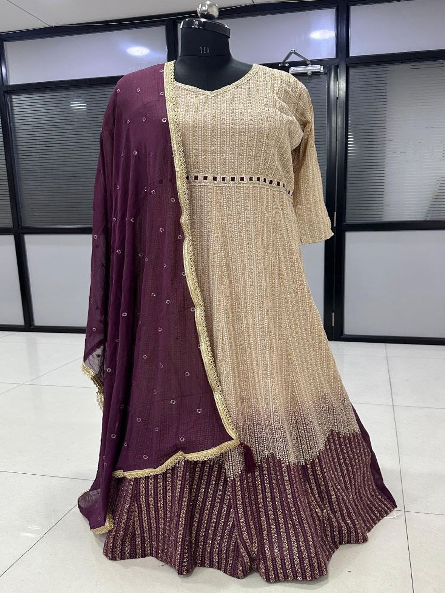 Cream Heavy Georgette Embroidery Wedding Party Festival Casual Ready Anarkali Salwar Kameez