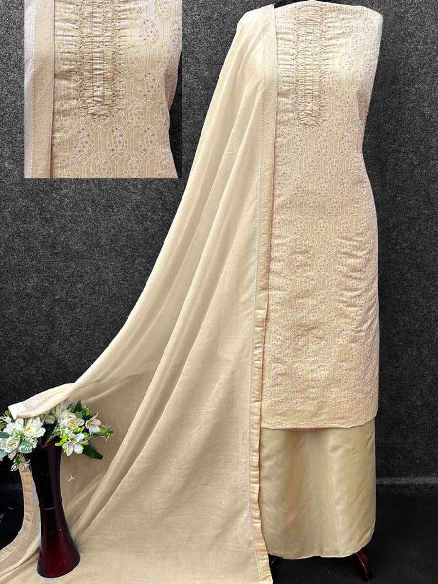 Cream Heavy Simar Jequard Silk Embroidered Festival Wedding Pant Salwar Kameez
