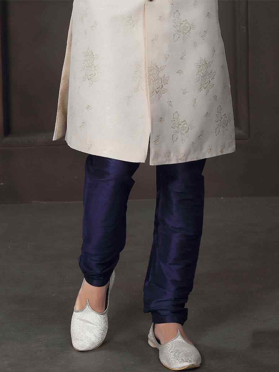 Cream Imported Woven Groom Wedding Sherwani