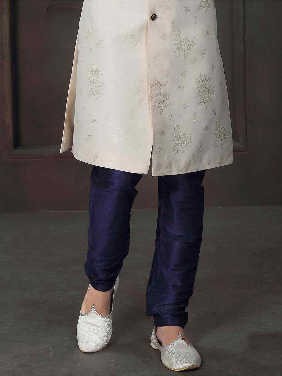 Cream Imported Woven Party Wedding Sherwani