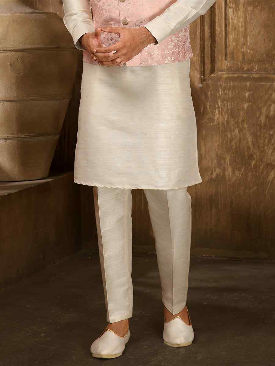 Cream Jacquard Embroidered Festival Kurta