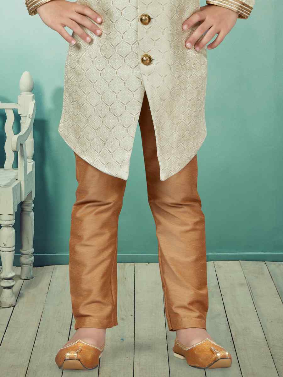 Cream Jacquard Embroidered Party Festival Kurta Pyjama Boys Wear
