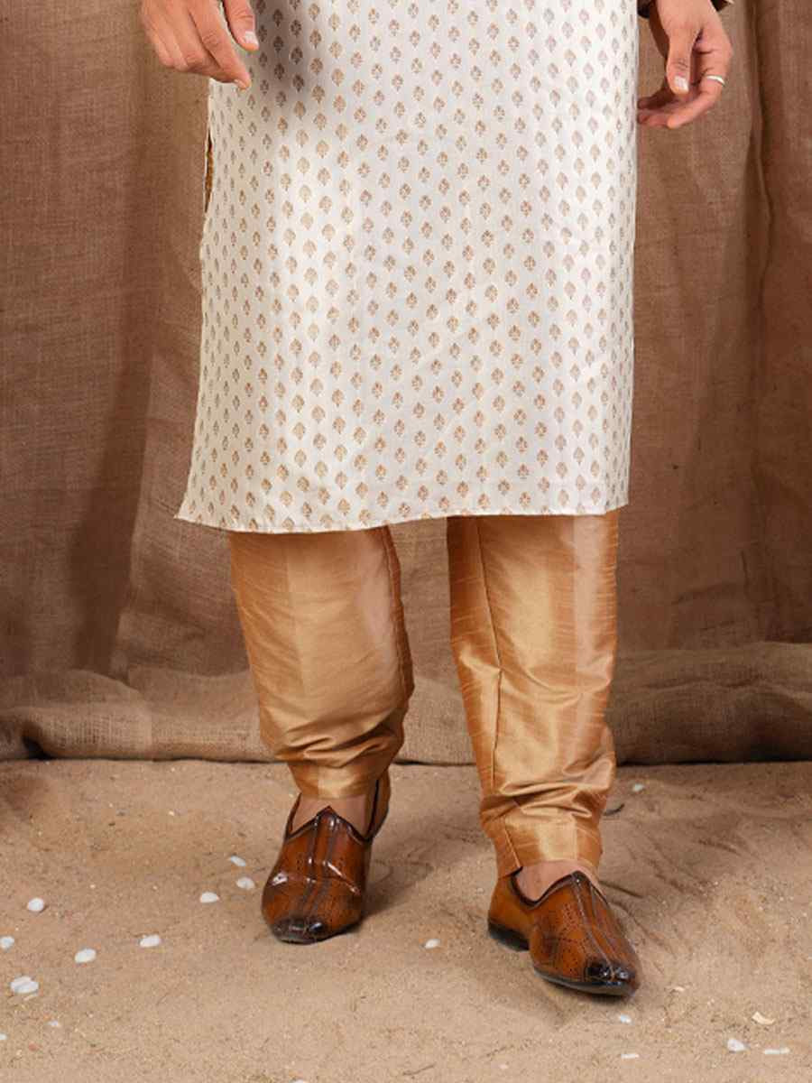Cream Jacquard Embroidery Festival Wedding Party Mens Kurta