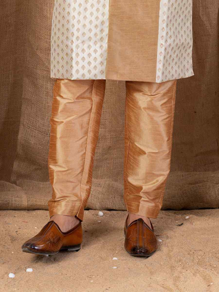 Cream Jacquard Embroidery Festival Wedding Party Mens Kurta