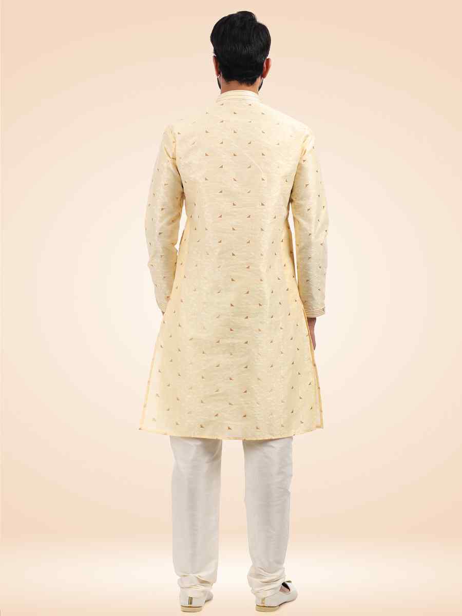 Cream Jacquard Silk Brocade Woven Festival Party Kurta