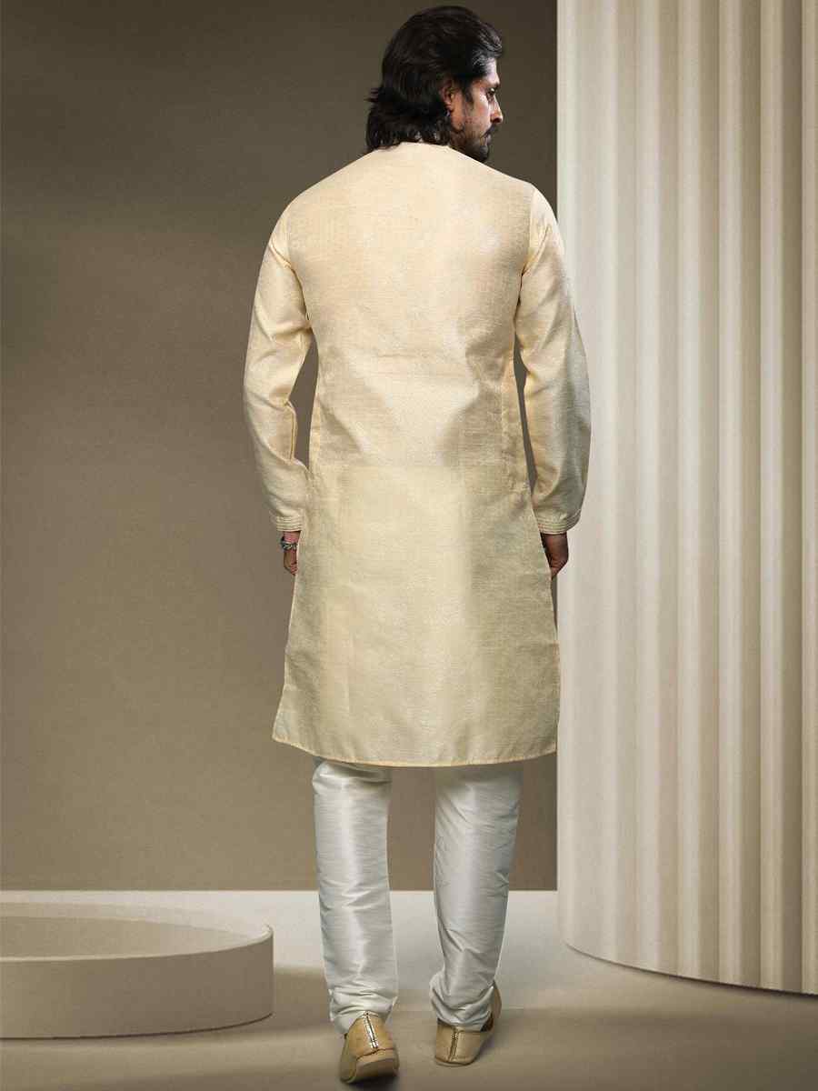 Cream Jacquard Silk Brocade Woven Party Kurta