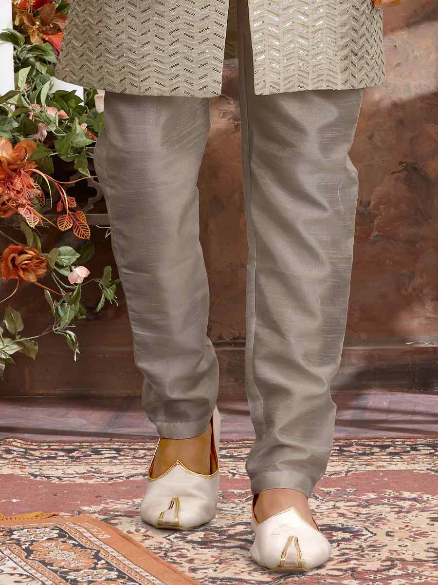 Cream Jacquard Woven Festival Wedding Sherwani