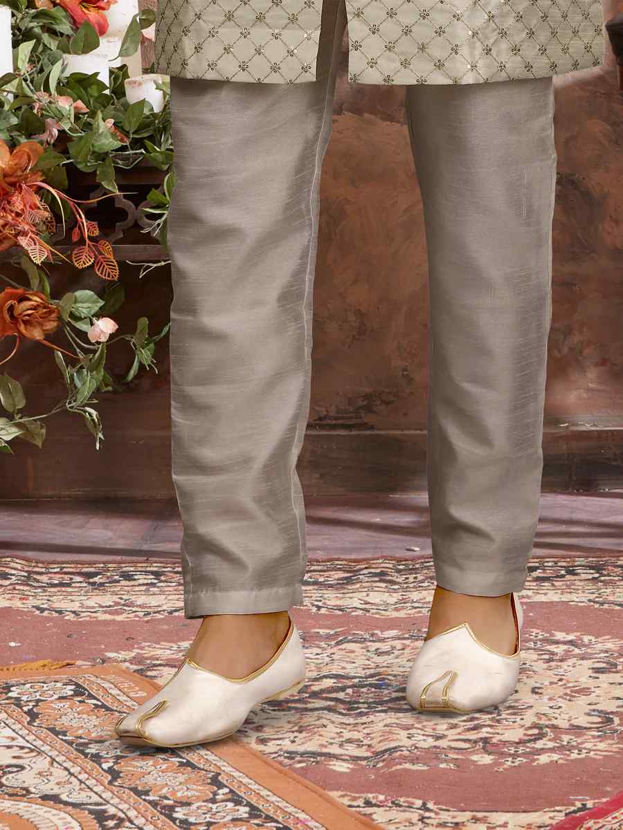 Cream Jacquard Woven Festival Wedding Sherwani