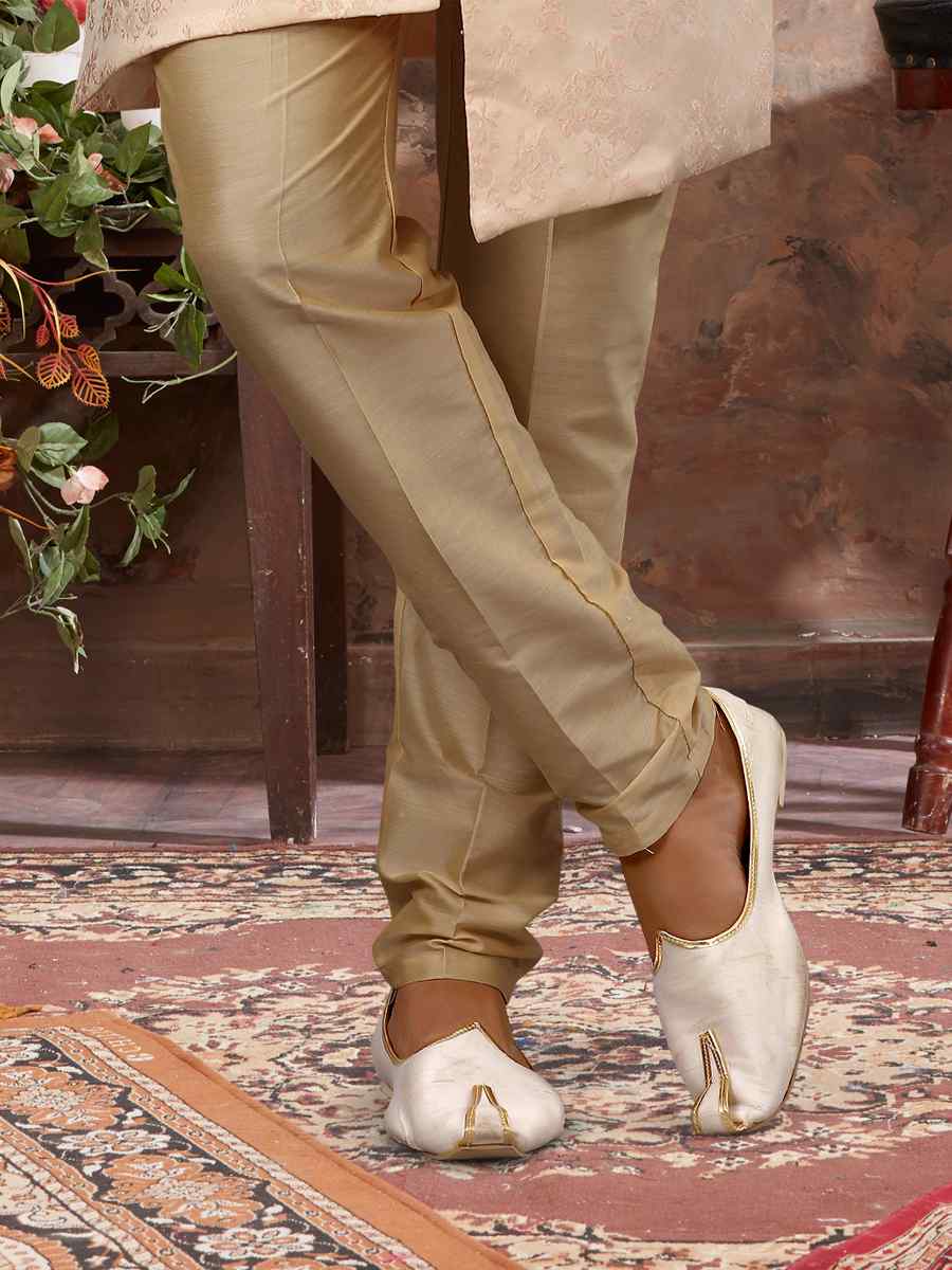 Cream Jacquard Woven Festival Wedding Sherwani