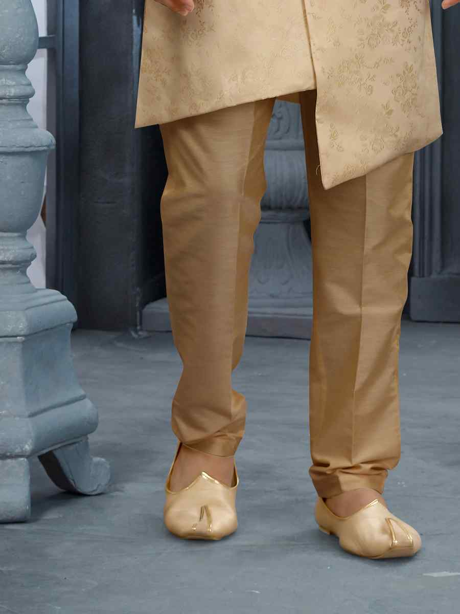 Cream Jacquard Woven Festival Wedding Sherwani