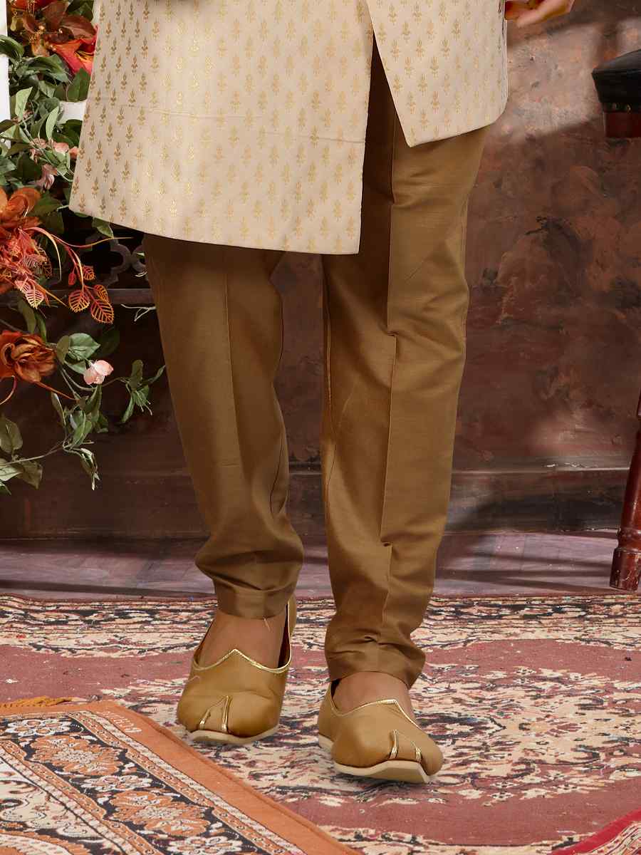 Cream Jacquard Woven Festival Wedding Sherwani