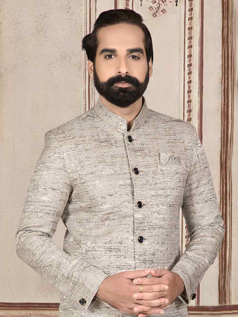 Cream Jacquard Woven Festival Wedding Sherwani Kurta
