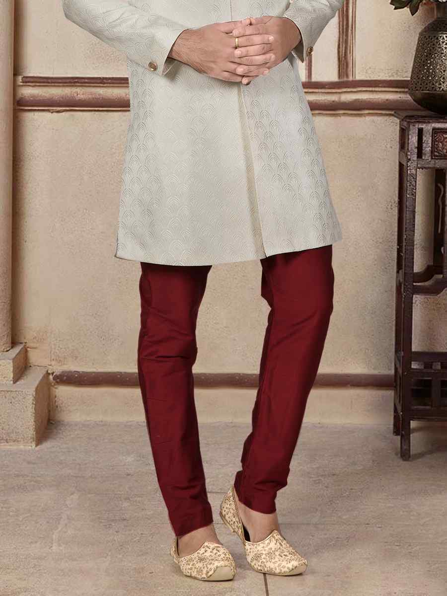 Cream Jacquard Woven Festival Wedding Sherwani Kurta