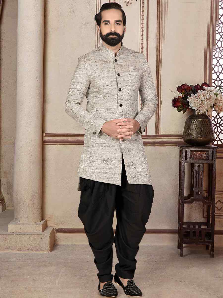 Cream Jacquard Woven Festival Wedding Sherwani Kurta
