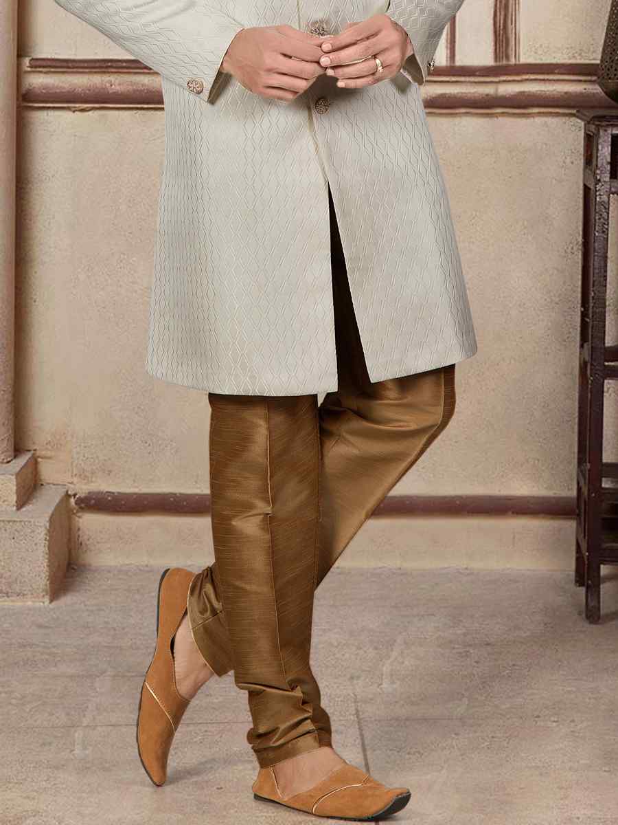 Cream Jacquard Woven Festival Wedding Sherwani Kurta