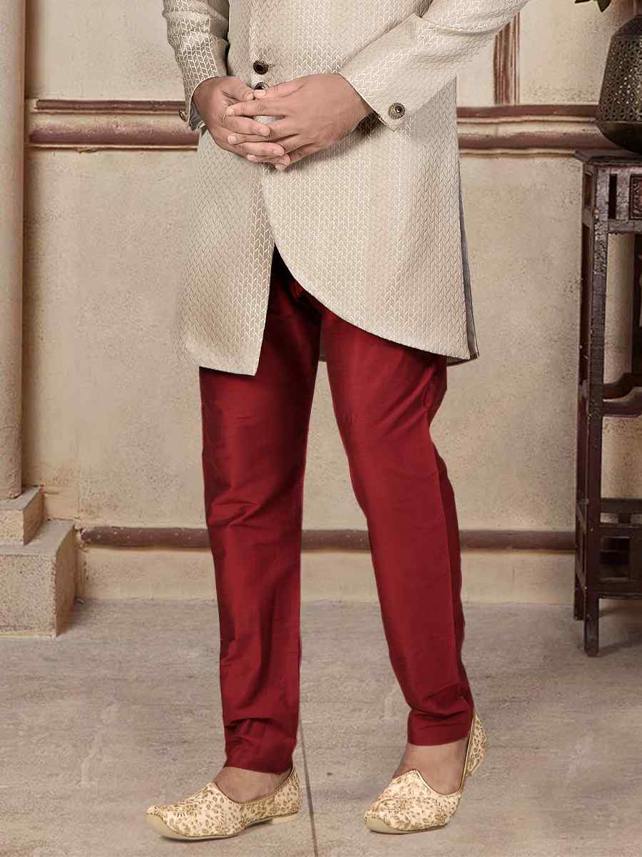 Cream Jacquard Woven Festival Wedding Sherwani Kurta