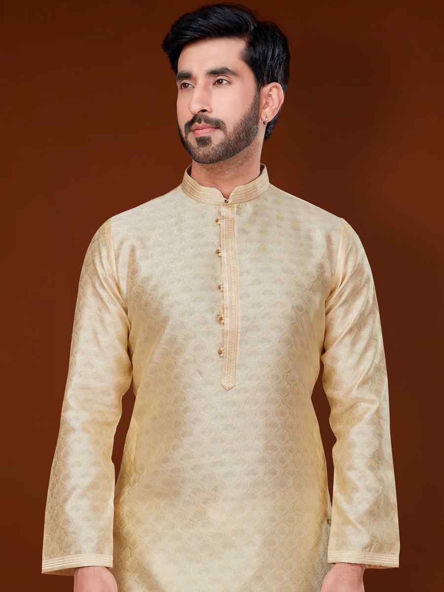 Cream Jacquard Woven Wedding Festival Kurta