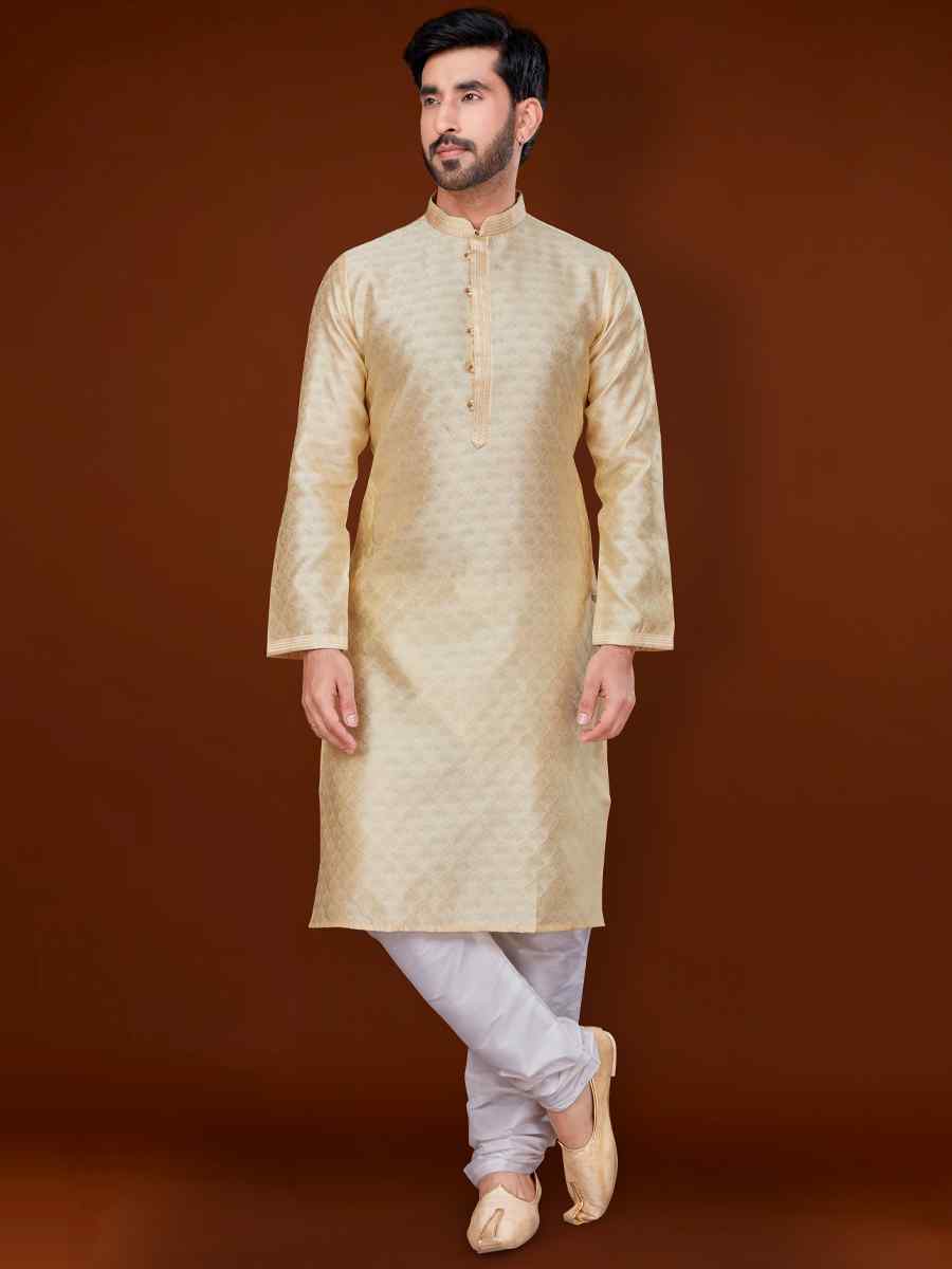 Cream Jacquard Woven Wedding Festival Kurta