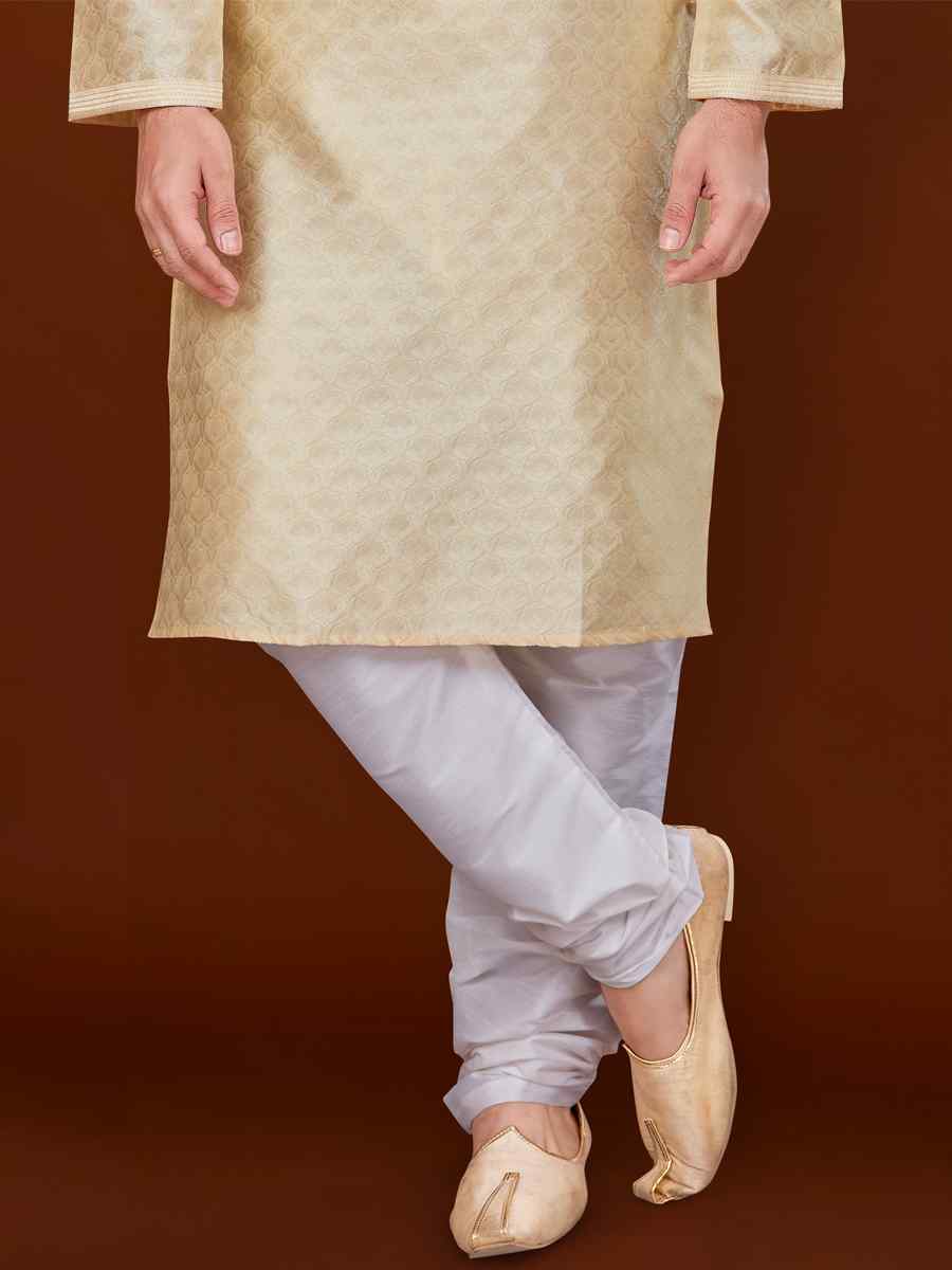 Cream Jacquard Woven Wedding Festival Kurta