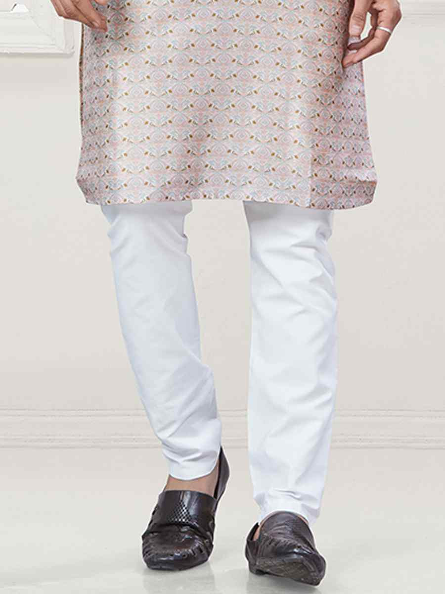 Cream Jecquard Silk With Digital Print Festival Casual Kurta